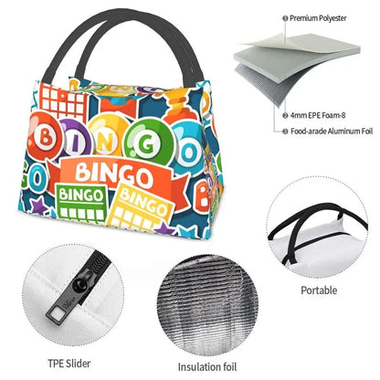 I Love Bingo Game Insulated Lunch Bags for School Office Waterproof Cooler Thermal Lunch Box Women lunchbag