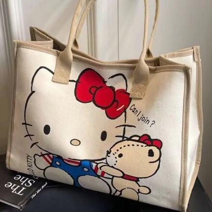 Hello Kitty Sanrio Y2k Tote Canvas Bag, Cute CanvasShoulder Bag, Cartoon Anime Handbag ForSchool Work Travel Shopping Schoolbag