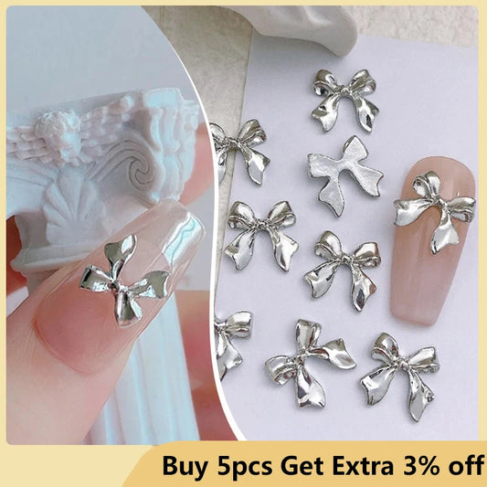 10pcs 3D Silver Gold Butterfly Jewelry Nail Art Studs Fashion Women Nail Charms Bowknot Heart Nail Rhinestones Manicure Decorate