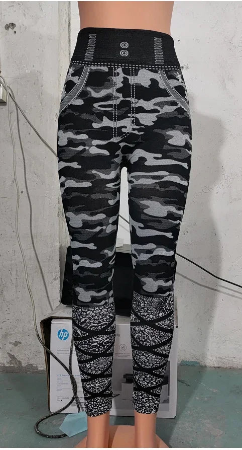 Women's Stretch Pants 2023 Spring Fashion Sexy Camouflage Faux Denim Leggings Casual Skinny Daily Long Breathable Cropped Pants