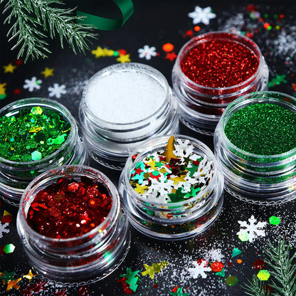 6pcs/set Christmas White Sequins Nail Art Glitter Powder Mermaid Dust Small Flakes Decorations For DIY Nails Glitters