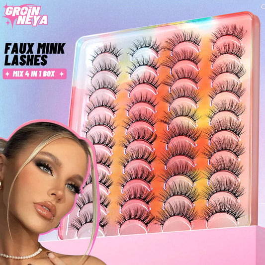 GROINNEYA 3D Lashes 20/5 Pairs Mink Eyelash Natural lashes 4 Styles Fluffy Eyelashes Pack 3D Volume Fake Eyelashes Makeup