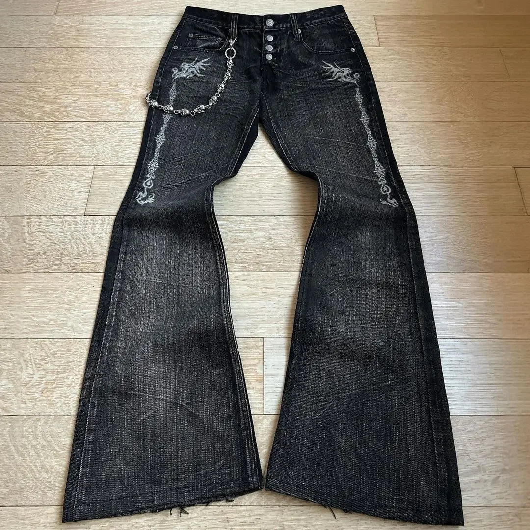 2024 new Harajuku old slim black jeans summer street hip-hop punk men and women casual y2k micro-flared jeans ripped jeans