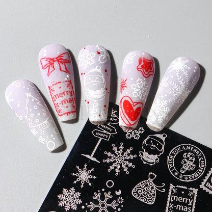 Cartoon Nail Stamping Plate Winter Cute Christmas Penguin Snowman Snowflake Leaf Nail Printing Stencil Templates Manicure Tools