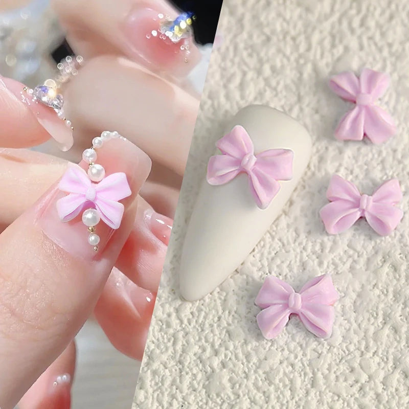 50PCS Pink Bowknot Nail Charms Accessories Supplies Nail Art Tie Decoration Kawaii Accessories Manicure Design Supplies