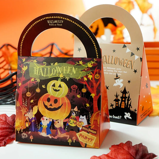 2Pcs Halloween Kraft Paper Portable Gift Bag Candy Packaging Bag With Handle Sealed Box Business Handbag Packaging Bag