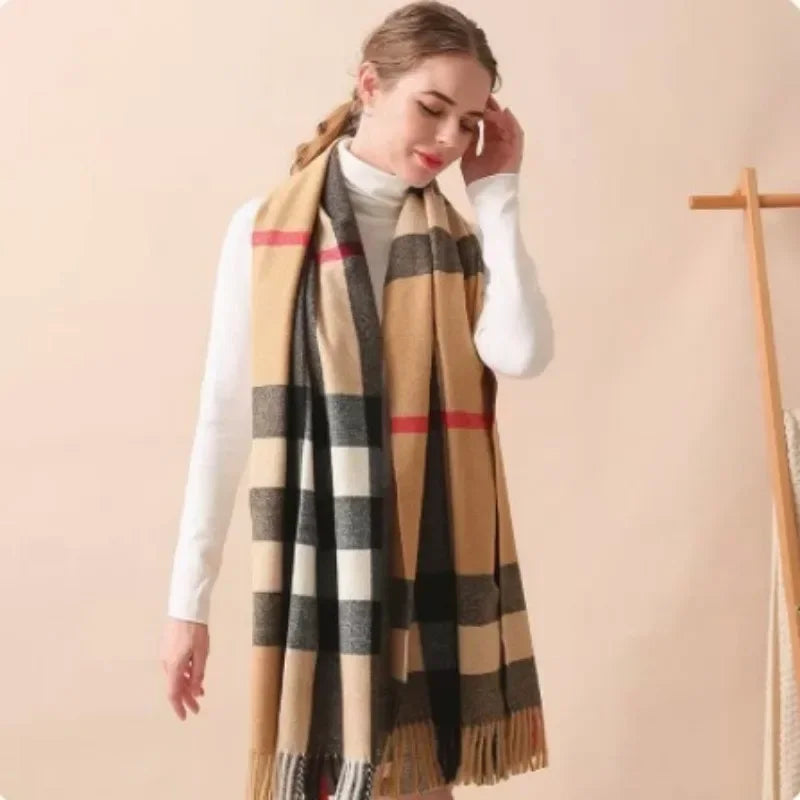 190*70cm Winter Scarf Women Classic Lattice Pashmina Scarf Soft Female Cashmere Scarves Shawls Wraps Handkerchief towel 2024