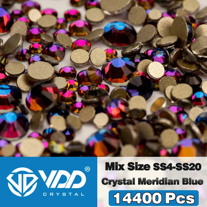 VDD 14400Pcs Wholesale SS4-SS20 Mix Size Glass Rhinestones Crystal Non-hotfix Gold FlatBack Stones For DIY Nail Art Accessories