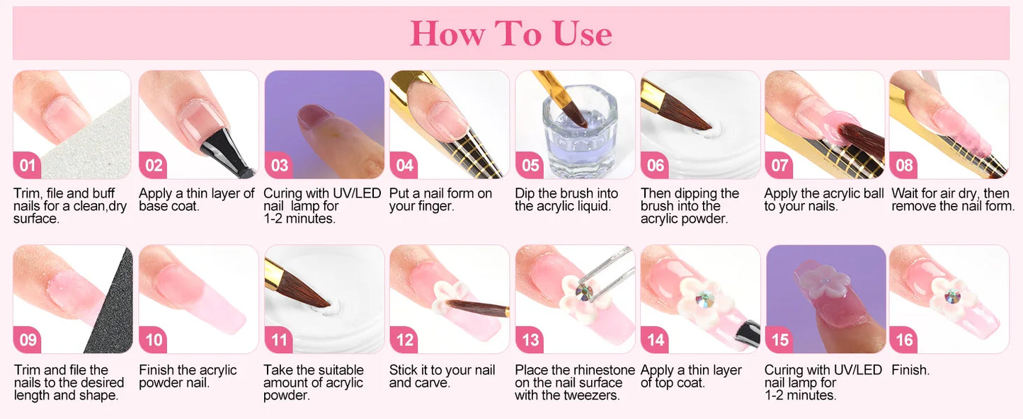 COSCELIA MAnicure Acrylic Nail Kit with Nail Drill and U V Light for Beginners Professional Acrylic Powder Glitter Powder Set