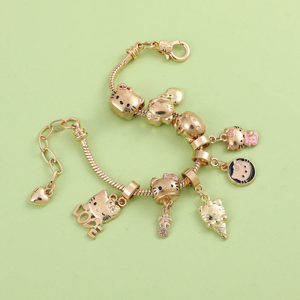 Hello Kitty Gold Plated Bracelets With Charms for Women High Quality Fashion Jewelry for Girl Kawaii Sanrio Party Gifts