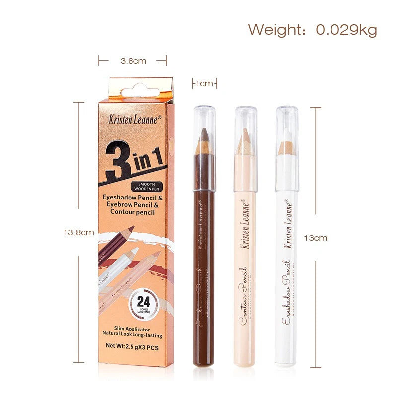 3pcs White Eyeshadow Eyebrow Contour Concealer Wooden Pencil Set Durable Waterproof Matte Nude Brown Eye Shadow Liner Makeup Kit