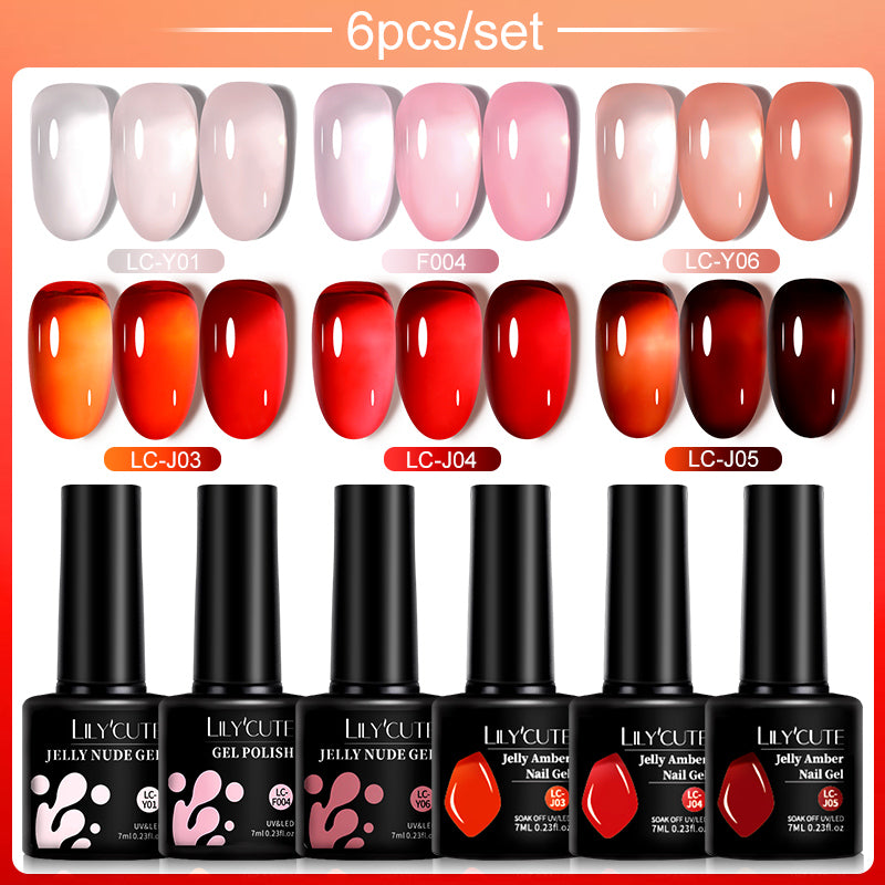 LILYCUTE 6PCs/Set Jelly Amber Gel Nail Polish Set Christmas Nail Art Nail Gel Semi Permanent UV Gel Polish Varnishes