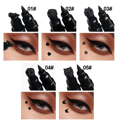 Double Head Moon Star Heart Flower Liquid Eyeliner Pen Black Stamp Eyeliner Waterproof Makeup Butterfly Seal Eye Liner Pencil