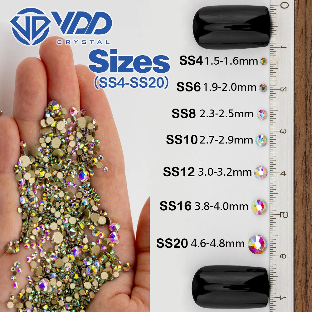 VDD 14400Pcs Wholesale SS4-SS20 Mix Size Glass Rhinestones Crystal Non-hotfix Gold FlatBack Stones For DIY Nail Art Accessories