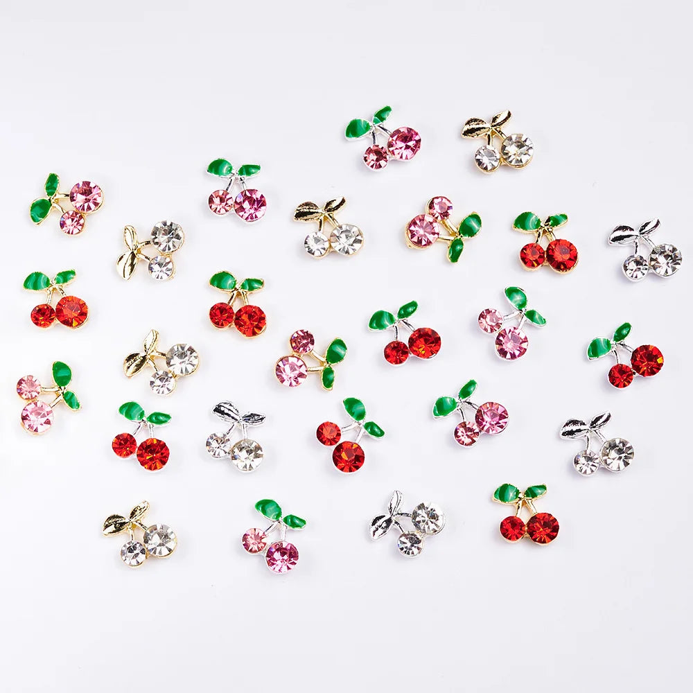 20pcs/bag 3D Cherry Nail Charms Red & Pink Cherry Nail Rhinestone Nail Gems Nail Glitter Stud Fruit Nail Slices for Nail Jewelry