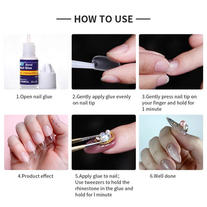 Nail Glue for Acrylic Nail Tips Fast-Dry Professional Nail Decoration Super Adhesive False Nail Tips Gel for Extension Manicure