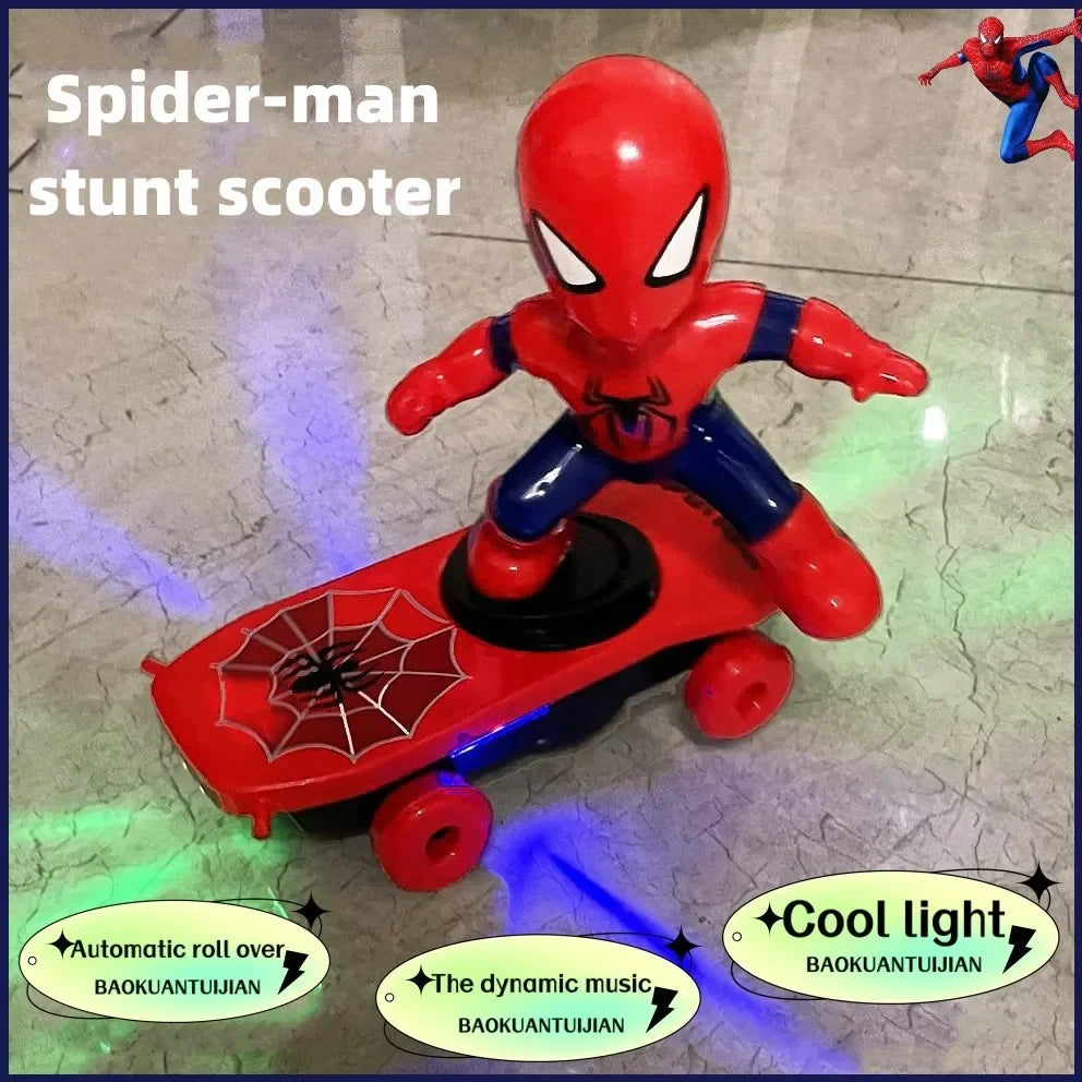 Hot The Avengers Spiderman Automatic Flip Rotation Skateboard Acousto-Optic Car Electric Music Stunt Scooters Toys Birthday Gift