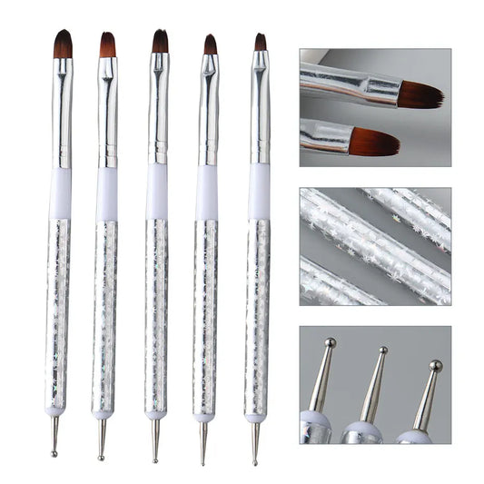 5Pcs Carving Nail Art Brush 3D Painting Drawing Dotting Design Pen Dual-ended Acrylic Gel UV Polish Professional Manicure Tools