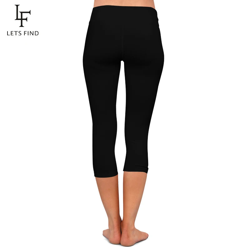 LETSFIND High Quaility Milk Silk Women High Waist Fitness Capri Leggings Solid Black Elastic Soft Slim Mid-Calf Pants