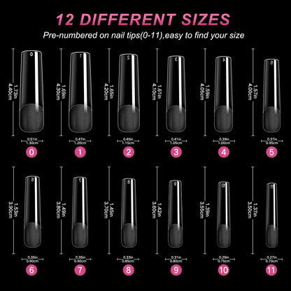 240PCS Full Cover Nail Tips Acrylic Nails Professional 12 Sizes Straight False Nail Half Matte Press On Nail Extension