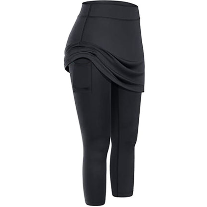 Elastic Yoga Leggings Pockets Tennis Capris Sports Skirted Women Yoga Jogging Legging Fitness Sports Skirts Pants With Pockets