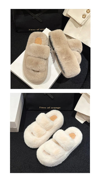 Woman Furry Ladies Fur Luxury Fluffy Plush Slipper House Soft Fuzzy Platform Indoor Casual Winter Home Warm High Heels Female