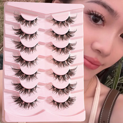 7 pairs Cat eye Eyelashes 3D Natural False Lashes Fluffy Soft Cross Manga Lashes Wispy Natural Eyelash Extension Makeup