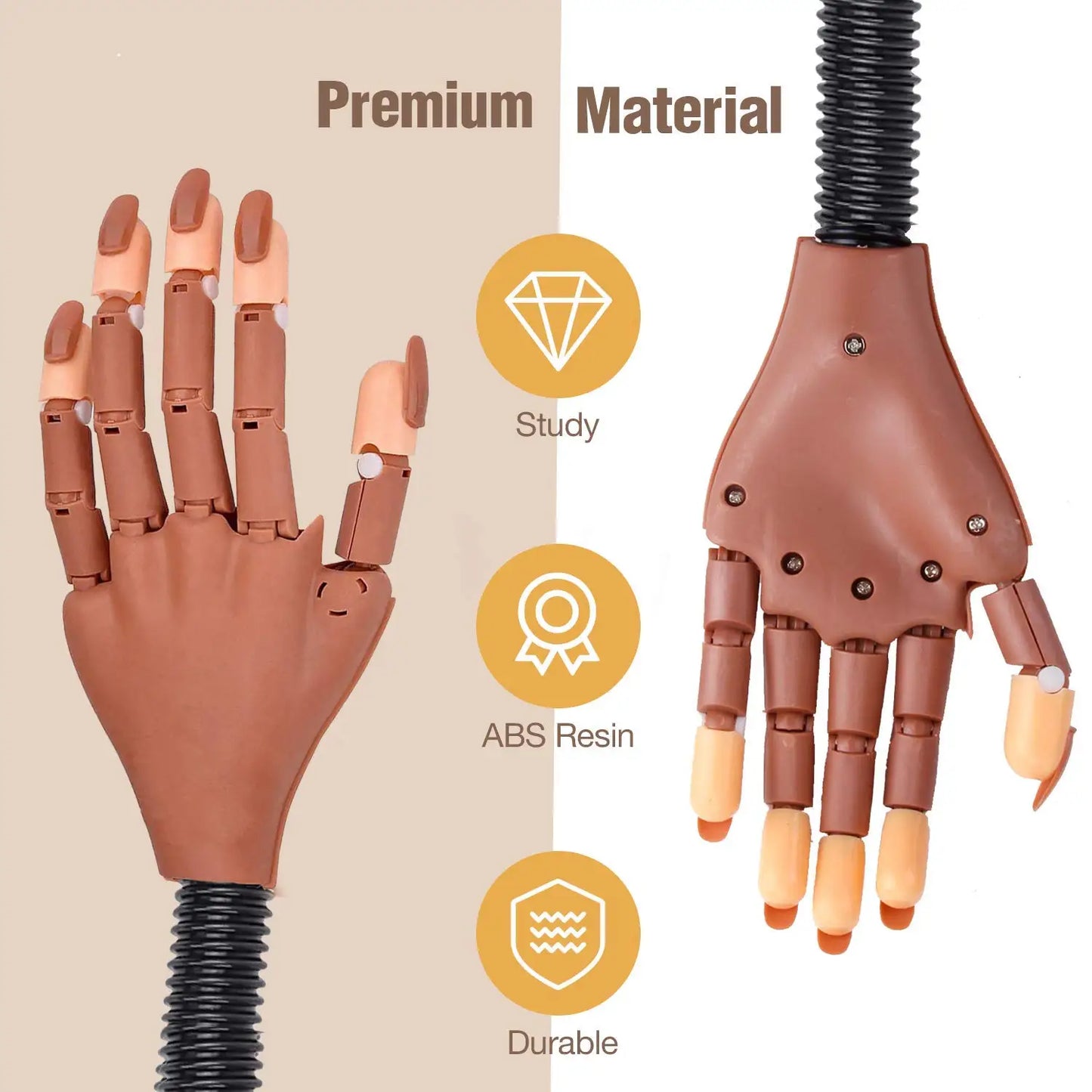 Practice Hand For Acrylic Nails Adjustable Flexible Nail Practice Hands Training Movable Nail Manicure Hand with 100 Nail Tips