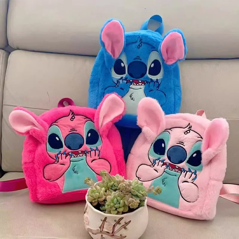 Disney  Stitch Plush New Backpack Cartoon Fashion 3d Mini Women's Backpack Large Capacity Cute Children's Schoolbag High Quality