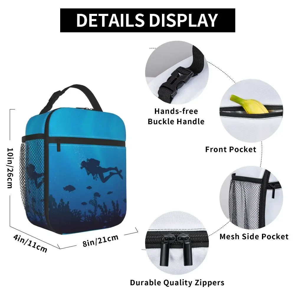 Scuba Diver Flag Resuable Lunch Box for Women Multifunction Dive Diving Thermal Cooler Food Insulated Lunch Bag Office Work