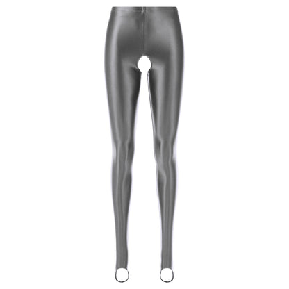 Satin Yoga Leggings Female Sexy Mid Waist Open Crotch Glossy Stockings Pantyhose Sports Yoga Pants Women Tight Seamless Tights