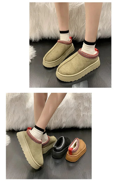 Snow Boots for Women 2023 Winter New Cashmere Warm Thick Soles Without Heel-covered Hair Half Slipper Cotton Shoes for Women