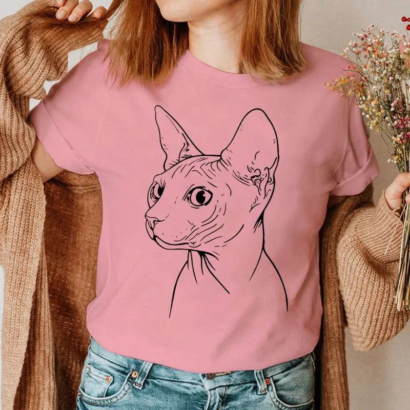 Summer Shirt Casual Clothing Graphic T Shirt Short Sleeve Women Sphinx Cat Fashion Clothes Tee T-shirt Female Tops Camisas Mujer