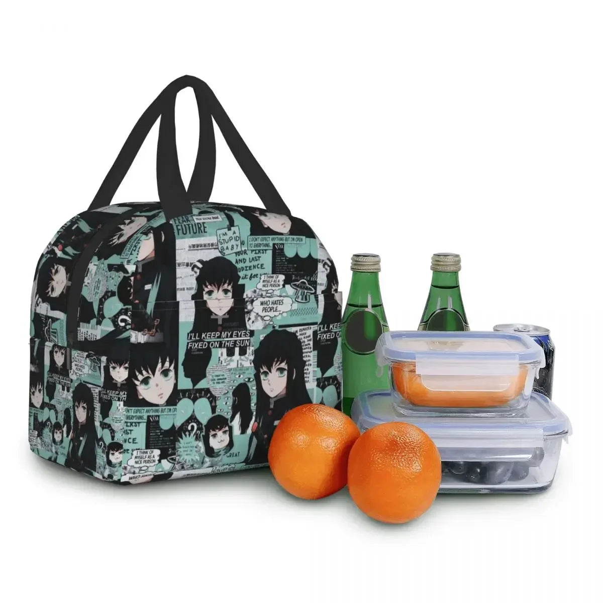 Cute Anime Muichiro Tokito Insulated Lunch Bag for Women Kimetsu No Yaiba Cooler Thermal Bento Box School Food Storage Bag