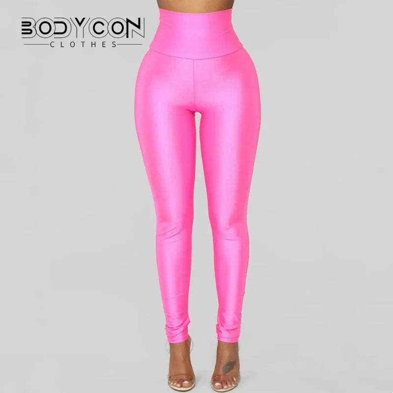 Bodycon Y2K Pants Women Gym Sexy Metallic Luster Pencil Leggings Fashion Streetwear High Waist Shiny Black Silver Leggings