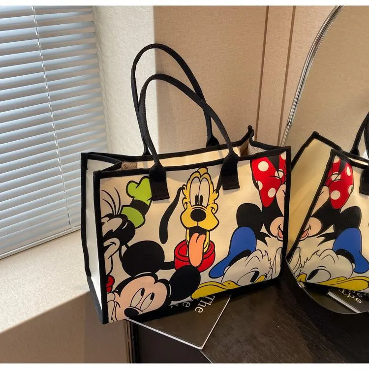 Disney Mickey Cartoon Cute Canvas Shoulder Bag Large Capacity Tote Bag Women's Fashion Mummy Bag Leisure Travel