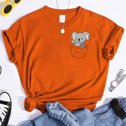 Funny Koala Print T-shrits for Women Summer Tshirts Short Sleeve Cute Kawaii Tees Loose Women's T-shirt Tops Thirt Shirt Femme