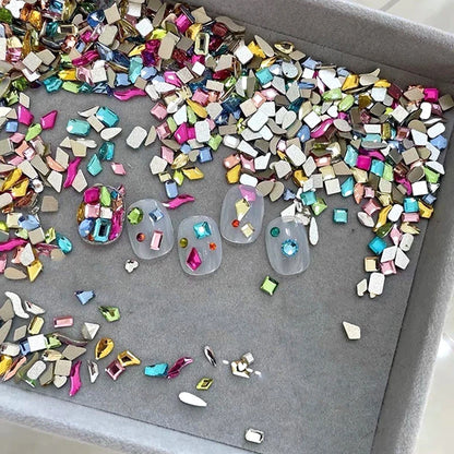 600/100pcs Mixed Shape Nail Rhinestones Mini Flat Back Crystal Stones 3D Nail Art Accessories DIY Design Manicure Decoration