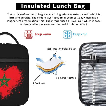 The Flag Of Morocco Thermal Insulated Lunch Bag Women Resuable Lunch Tote for School Office Outdoor Multifunction Food Box