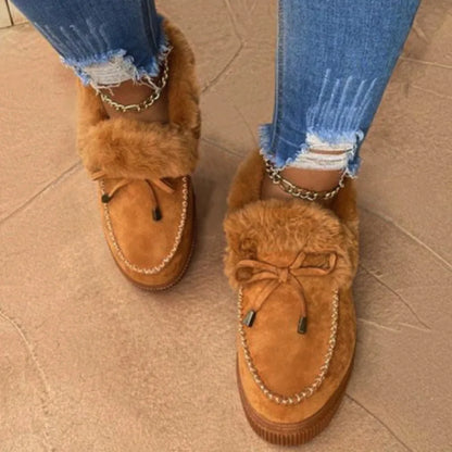 Solid Color Furry Females Feetwear Women Winter Cotton Shoes Plush Warm Snow Boots Ladies Casual Flat Short Boots 2023