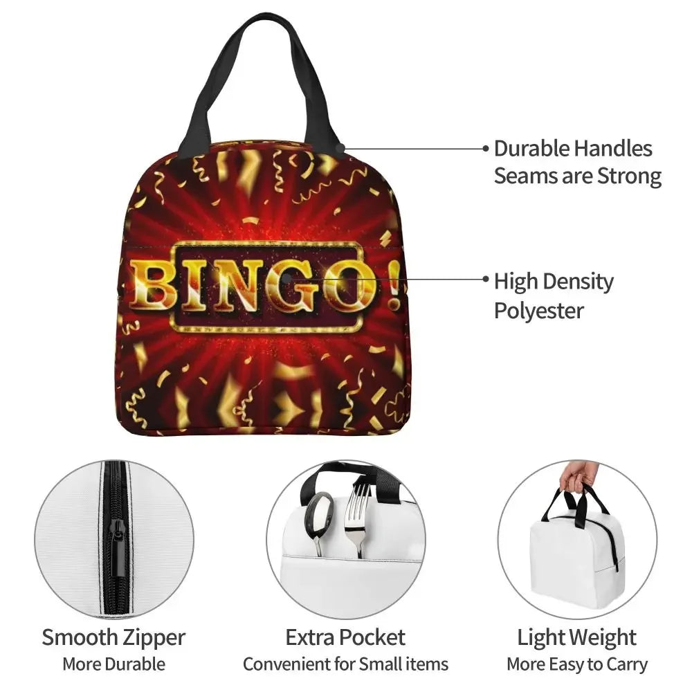 Hot Game Bingo Lunch Bag Leakproof Cooler Thermal Insulated Lunch Box For Women Kids School Beach Camping Travel Food Tote Bags