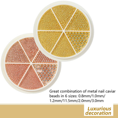 6 Grids Nail Art Tiny Steel Caviar Beads 0.8-1.5mm Mixed Size 3D Design Rose Gold Silver Jewelry Manicure DIY Decoration