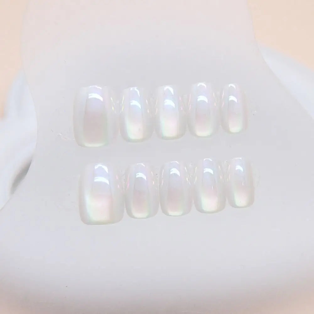 24Pcs New Style Press On Nails Long Square False Nails French Shining Cat Eye Fake Nails Full Cover Detachable Nail Tips