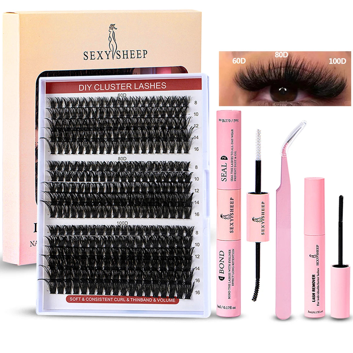 DIY Lash Extension Kit 320 PCS Individual Eyelash Extension Kit Cluster Lashes Kit Lash Glue Remover for Eyelash Extensions