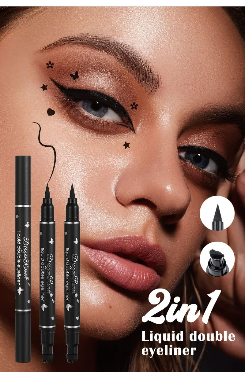 Double Head Moon Star Heart Flower Liquid Eyeliner Pen Black Stamp Eyeliner Waterproof Makeup Butterfly Seal Eye Liner Pencil