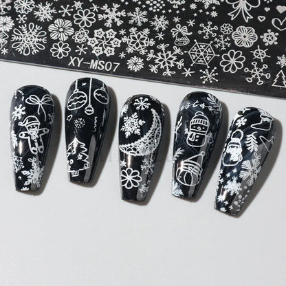 Cartoon Nail Stamping Plate Winter Cute Christmas Penguin Snowman Snowflake Leaf Nail Printing Stencil Templates Manicure Tools