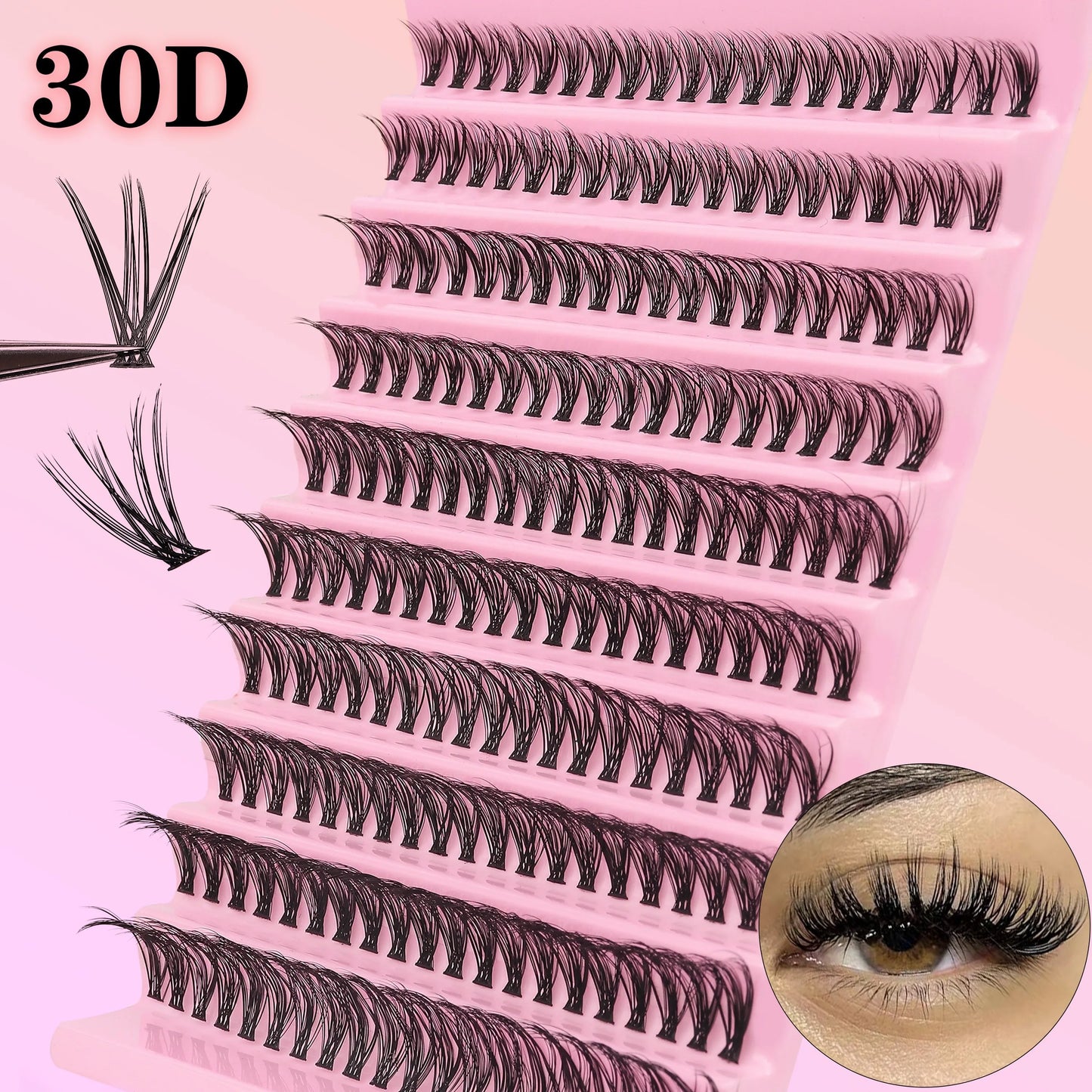 200pcs 30D Cluster False Eyelashes Set, DIY Eyelash Extensions, 0.05mm Thickness, D Curl, Mixed Lengths 8-16mm,