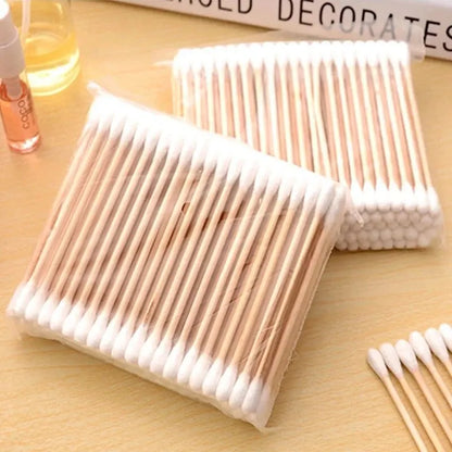 500pcs Double Head Wood Cotton Swab Nose Ears Cleaning Women Makeup Tools Lipstik Cotton Buds Tip Sticks Bastoncillos Oidos