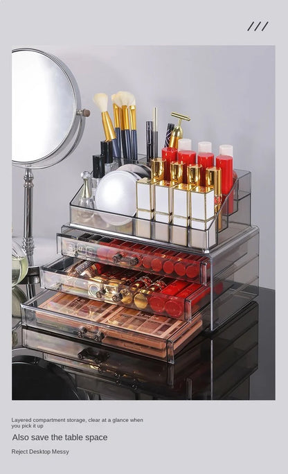 Desktop Makeup Storage Box Multi-layer Drawer Lipstick Organizer Multi-functional Storage Transparent Black Makeup organizer