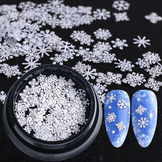 1 Bottle/100pcs Nail Art Decorations for 2022 New Year Winter White Snowflakes